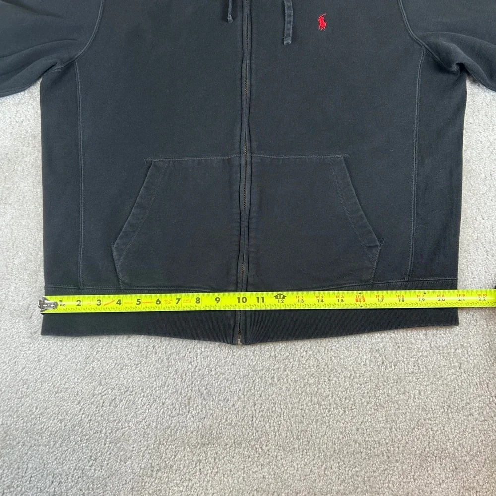Vintage Polo Ralph Lauren Full Zip Hoodie Men's Large Black Red Pony Logo Fleece